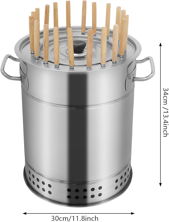 Large Portable Charcoal Grills 2 in 1 Vertical Smoker 360° Smokeless Stainless Steel BBQ Grill Barrel for Outdoor Barbecue Camping And Backyard Cooking (Mini-20 Skewers)