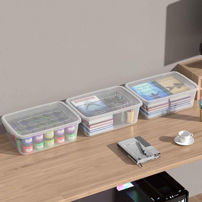 Anbers Pack of 3 Plastic Storage Bins with Latching Lid 14 QT Rectangle Dough Organizing Boxes Clear