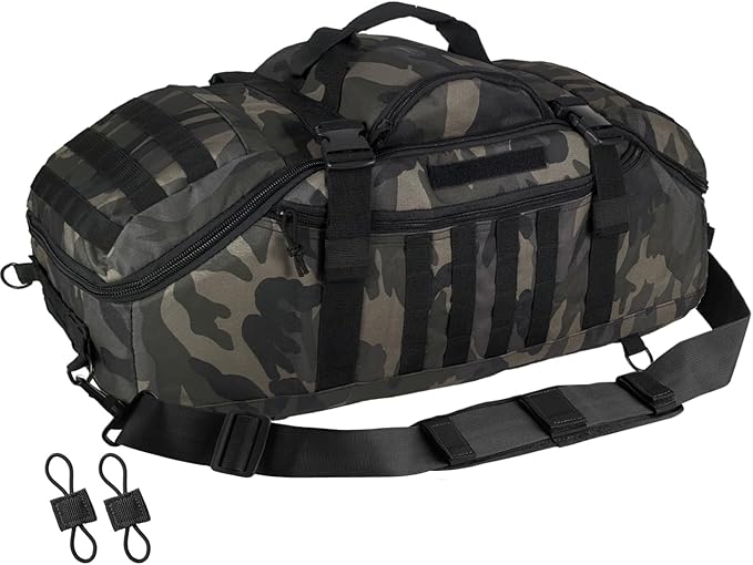Hannibal Tactical 55L Large Duffle Bag 3-in-1 Tactical Backpack MOLLE Pack for Gym Sports Outdoor Black Camo