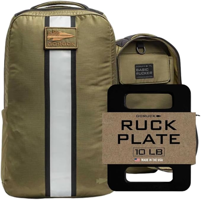 GORUCK Basic Rucker 17L Tactical Backpack (Ranger Green) Bundle with 10LB Ruck Plate – Durable Rucksack &amp MOLLE Daypack – Military Grade Training Gear for Hiking &amp Fitness