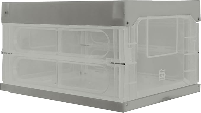 Collapsible Storage Container Stackable Plastic Box with Lid Transparent. (Grey)