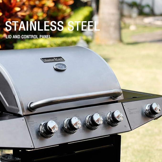 MASTER COOK 4+1 Burners Gas Grill 518 Sqin Cooking Area 52000 BTU Propane Grill with Side Burner Stainless Steel Cabinet Grill Silver &amp Black