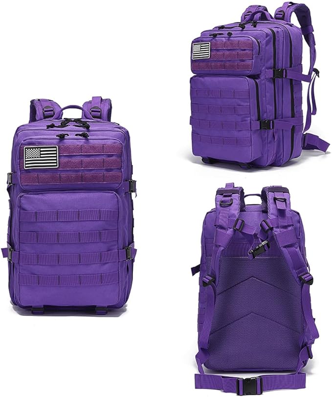 45L Military Tactical Backpacks Molle Army Assault Pack 3 Day Bug Out Bag Hiking Treeking Rucksack (Purple)