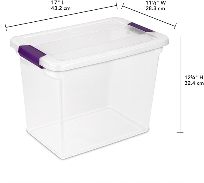 Sterilite 27 Qt ClearView Latch Storage Box Stackable Bin with Latching Lid Plastic Container to Organize Clothes in Closet Clear Base Lid 12-Pack