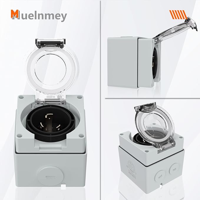 30Amp Generator Power Inlet Box NEMA L6-30P Box 250 Volt Male Plug Outdoor dustproof and Weatherproof for Generators Welding Machinesetc.ETL Listed.