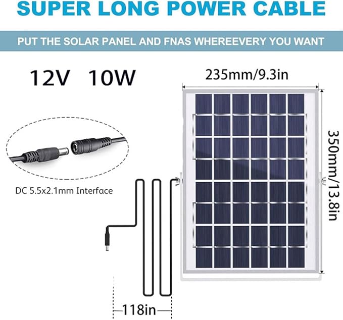 12V Solar Panel with 6 Optional Adapter Plugs10W Solar Panel Battery Charger Portable for Vehicle Gate Opener Electrical Fence Chicken Coop Lawn Tractor Boat