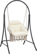ANOW Macrame Hammock Chair with Stand Heavy Duty Hanging Chair Stand with Swing Chair Includes Luxury Padded Cushion Max 400 Lbs Natural
