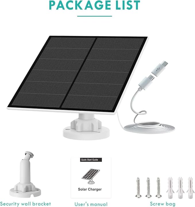 Vicohome 5W Solar Panel SP for Security Camera Outdoor WiFi - with Micro USB &amp USB-C Port for DC 5V Outdoor Rechargeable Battery Camera 360° Adjustable Bracket IP65 Waterproof