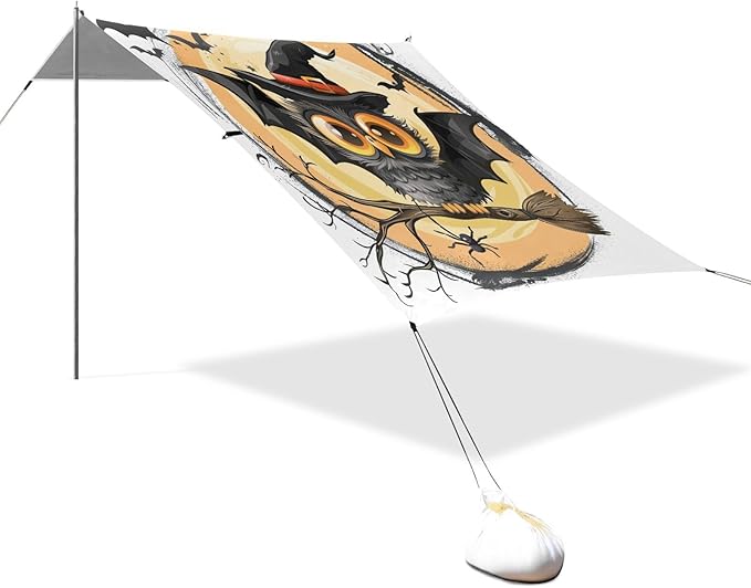 ALAZA Witch Owl Halloween Beach Tent Sun Shelter UPF50+ Protection Beach Shade Canopy w/ 4 Sandbags for Outdoor Camping Fishing Backyard Fun Picnic 10x9 ft