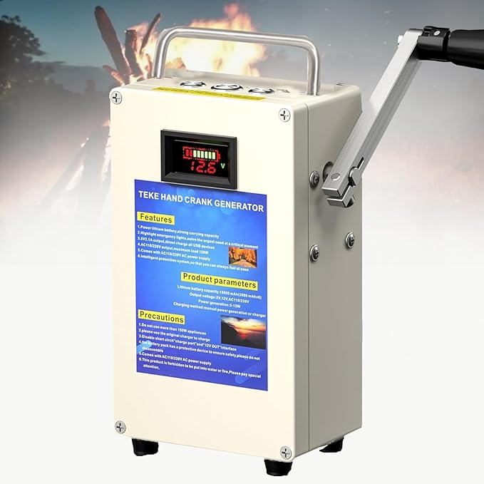 Outdoor Large Capacity Hand Crank Generator 220V/110V 200W/500W High Power Generator Emergency Lighting Tool for Outage/Field Exploration 81AH/500W