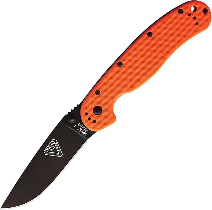 Ontario Knife Company Rat I Folding Pocket Knife Black Coated AUS-8 Stainless Steel Drop Point Blade Orange Nylon Handle Knife Everyday Carry Knife – ON8846OR