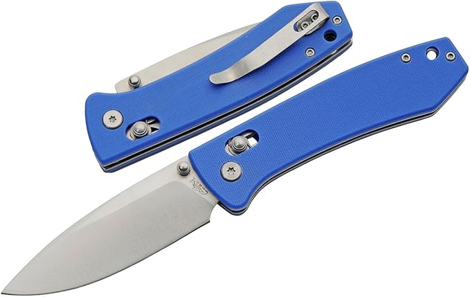 Rite Edge 4.25 Folding Pocket Knife with Blue G10 Handle – Razor Sharp 8Cr13 Stainless Steel Blade Rolling Lock (RLS) EDC Folding Knife for Men &amp Women Camping Hiking Fishing Outdoor &amp E