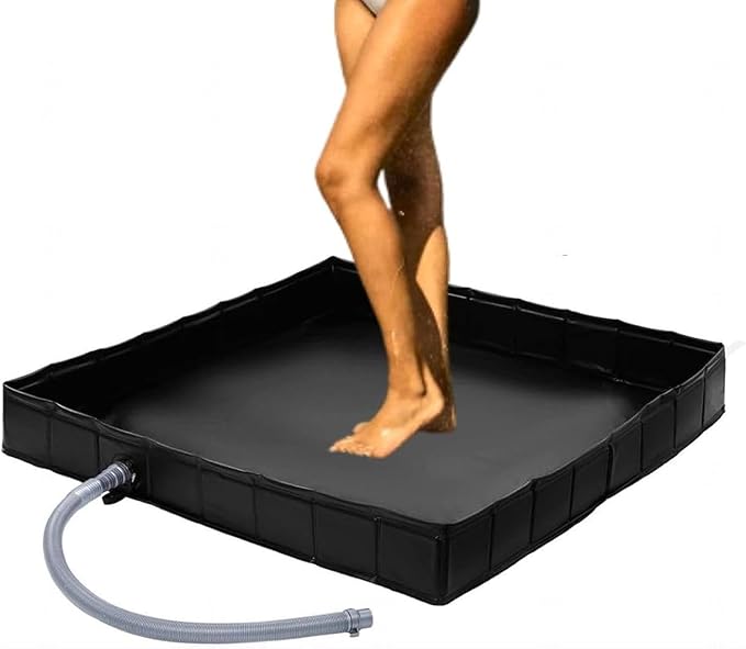 Camping Shower Pan with Detachable Drain Pipe Small Shower Pan Collapsible Outdoor Shower Mats for Outside Shower for RV Beach Glamping