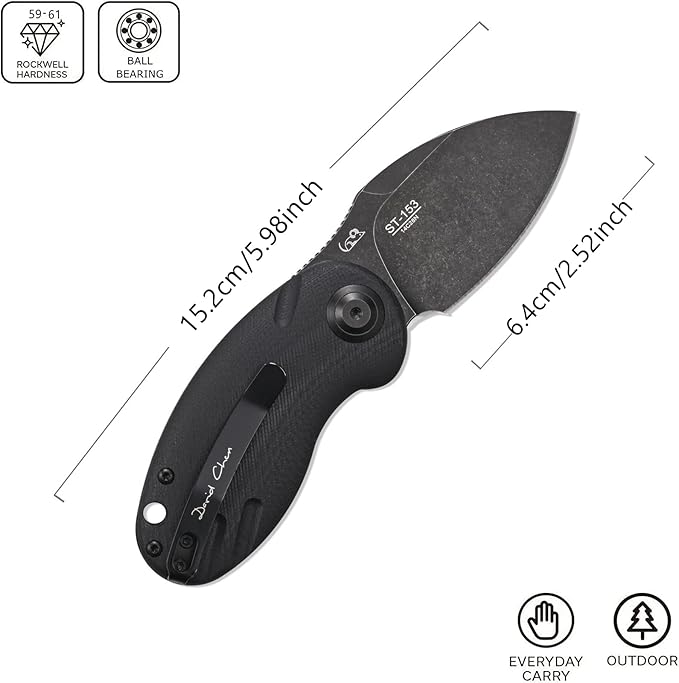 Sitivien ST153 Pocket Folding KnifeSandvik 14C28N Black Stonewashed Blade with G10 HandleChinese Zodiac Series EDC Tool Knifes Utility Knife for Camping Hunting Survival Hiking(Black) … …