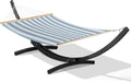 Lazy Daze Hammocks 12 FT 2 Person Double Quick Dry Textilene Hammock with Curved Steel Heavy Duty Stand for Outside Backyard Patio 450 Lbs Capacity Blue White Stripes