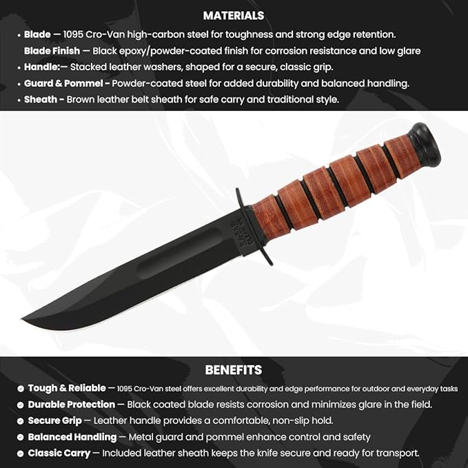KA-BAR Knives United States Marine Corps Knife Model 1250 with Sheath Classic Fixed Blade Utility Knife