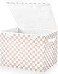 White Grey Pink Checkerboard Storage Baskets Lidded Bin Foldable Storage Boxes Cubes Lids with 2 Handles for Organizing Closet Home Office