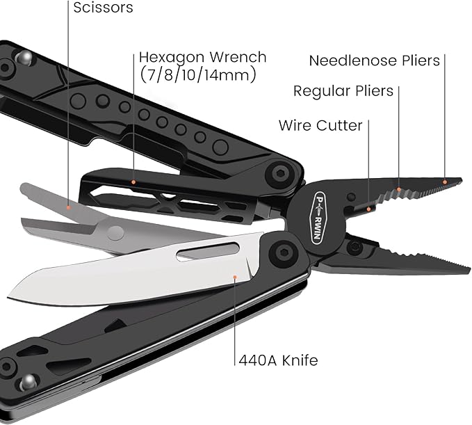 Multitool 20-in-1 Stainless Steel Multi Tools Pliers with Nylon Sheath Safe Locking Professional Multi-Tool for Survival Camping and Hunting Black