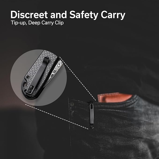 CIVIVI Elementum II Pocket Folding Knife 2.96 Damascus Blade Utility Knife with Deep Carry Pocket Clip for EDC C18062PB-DS1
