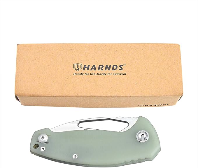 Harnds Seal CK6120 Folding Knife with Aus-8 Steel Blade Pocket Knife with G10 Handle Pocketclip (Transparent cyan)