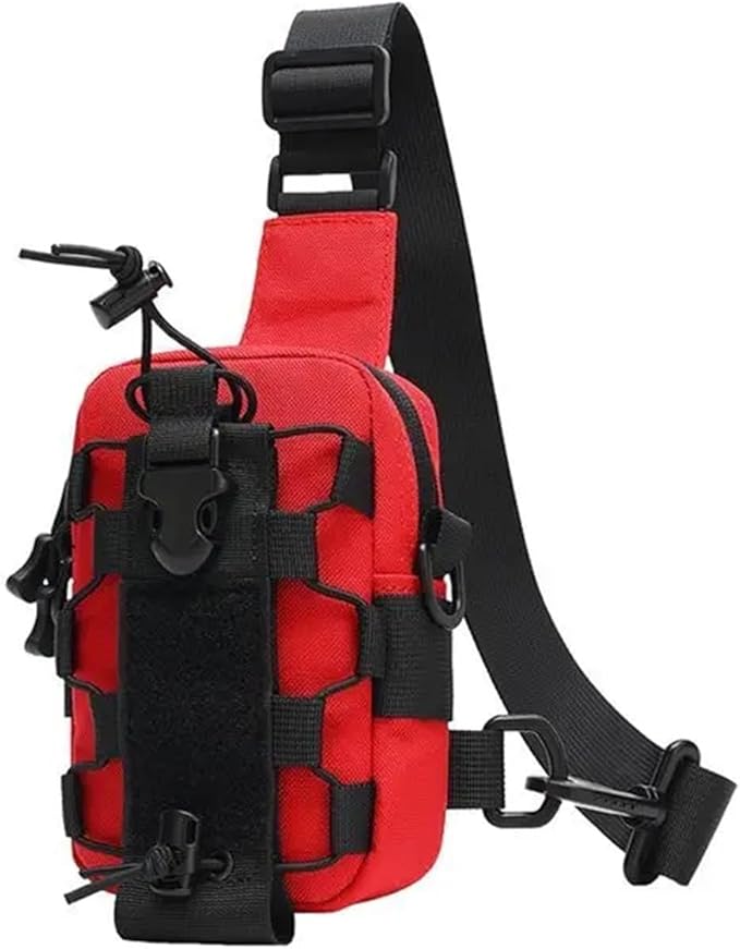 Tactical Sling Front Chest Bag Outdoor Water Bottle Pouch Hiking Trekking Phone Crossbody Climbing Shoulder Backpack Fanny Pack(Red)