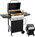 Bonnlo 3 Burners Portable Gas Grill with Enameled Cast Iron Grates Powerful 36000 BTU Propane Grill with Side Shelf &amp Bottom Cabinet Outdoor Grill with Wheels for Patio Backyard Garden BBQ Use
