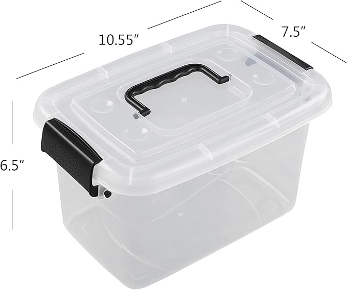 5 Quart Clear Storage Bin Latching Box Container with Black Handle 6 Packs