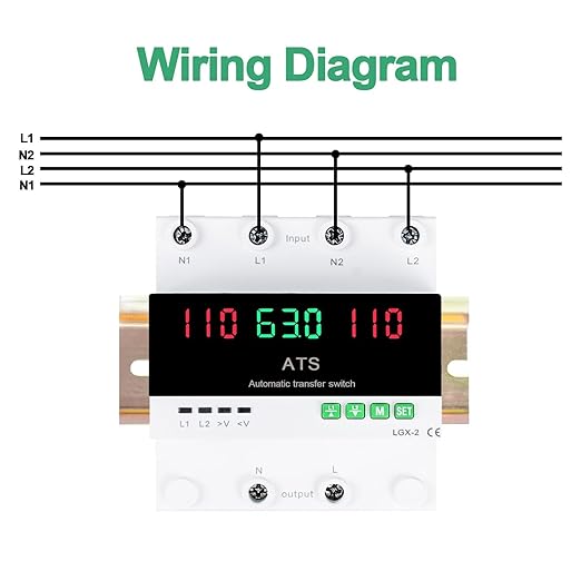 63A 110V Automatic/Manual Transfer Switch L1 Priority Phase Selector LED Display Din Rail Mount 50/60Hz CE Certified ATS for Generator Inverter Public Power