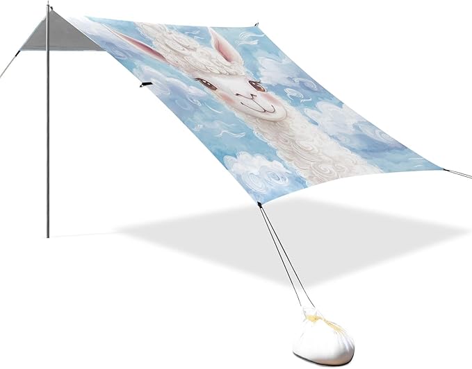 ALAZA Cute Llama Alpaca Clouds Beach Tent Sun Shelter UPF50+ Protection Beach Shade Canopy w/ 4 Sandbags for Outdoor Camping Fishing Backyard Fun Picnic 10x9 ft