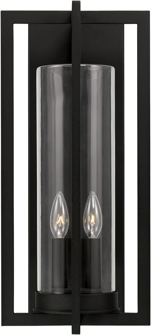 Capital Lighting 948221BK Kent Modern Vertical Line Clear Glass Cylinder Outdoor Wall Lantern 2-Light 120 Total Watts 20 H x 10 W Black