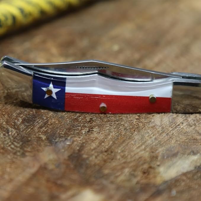 WHISKEY BENT HAT CO. Mini Hunter Folding Pocket Knife 2.75 Closed Length 440C Stainless Steel Blade (God Bless Texas)