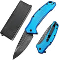 Outdoor Assisted Flipper Folding Pocket Knife 3.23 8Cr13Mov Steel Blade Blue Aluminum Handle EDC Knife for Camping Hiking Fishing Gift