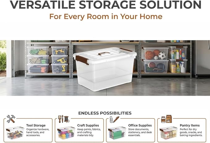 17 Quart Clear Storage Bins with Lids 6-Pack Stackable Plastic Organizer Box with Secure Latches &amp Handles