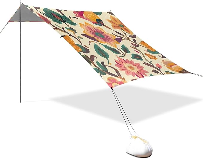 ALAZA Indian Tribal Orange Floral Beach Tent Sun Shelter Portable Canopy Sunshade for Outdoor Camping Picnics Backyard Fun 10x9 ft