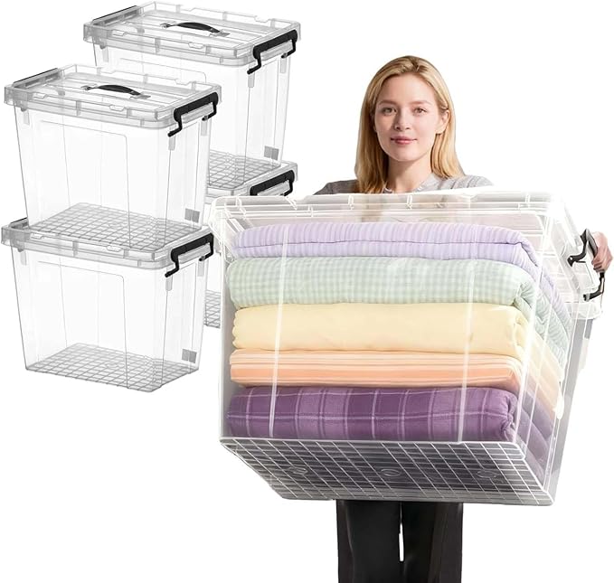 360 QT Clear Storage Bins with Lids 4 Pack 90 QT Heavy-Duty Stackable Plastic Organizer Containers BPA-Free See-Through Totes for Garage Home Office Closet &amp Toy Organization