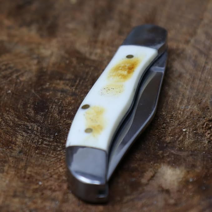 WHISKEY BENT HAT CO. Mini Hunter Folding Pocket Knife 2.75 Closed Length 440C Stainless Steel Blade (Burnt Bone)