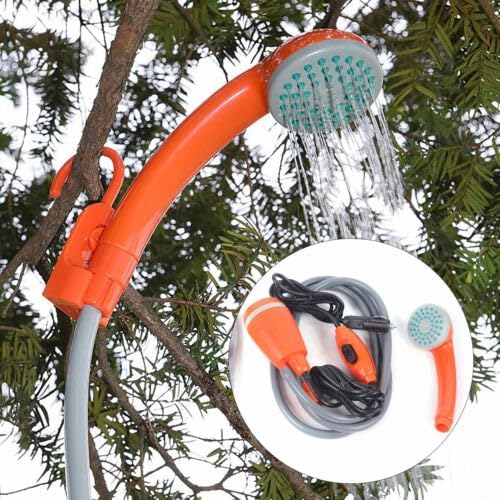 Portable Camping Shower Outdoor Shower Head 62W 12V Water Pump Rechargeable 5L/mins for Camping Hiking Pet Cleaning and Showering Car Washing