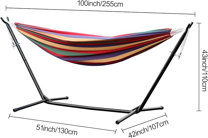 Double Hammock Basics Heavy-Duty Metal Hammock Stand 440 LBS Capacity with Carrying Bag Strong Load-Bearing Striped Print Red