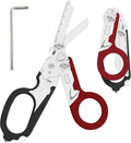 6 in 1 Multifunctional Combination Tool Folding Retractable Emergency Shears Outdoor Camping Tools Seat Belt Cutter Oxygen Cylinder Wrench Complimentary Adjustable Wrench (dark red)