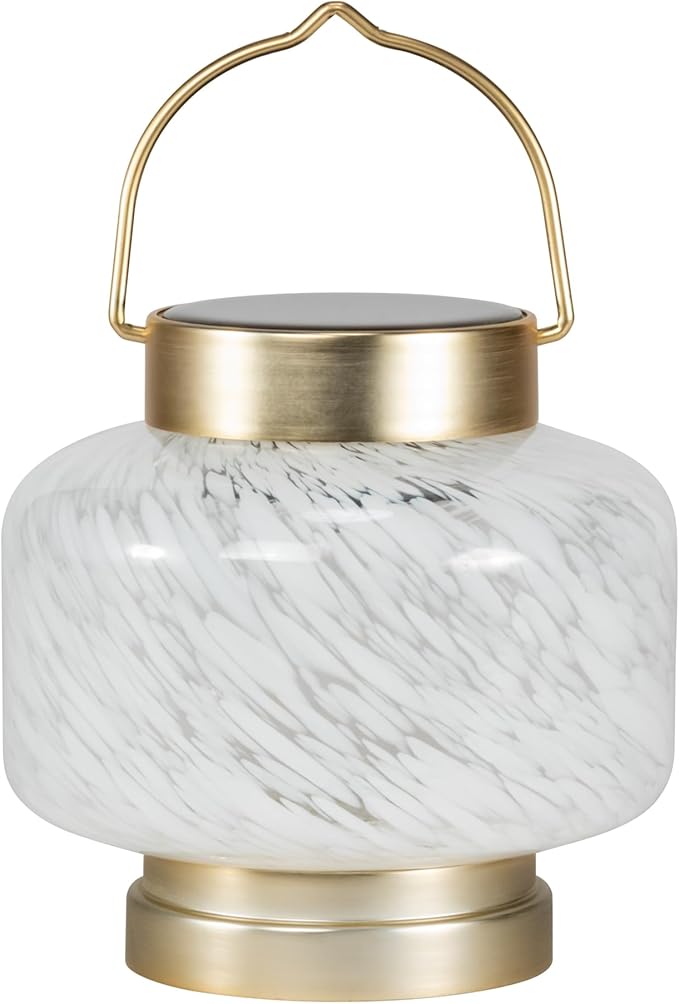 Allsop Home and Garden Solar Boaters Lantern Square Handblown Glass with Solar Panel and LED Light Weather-Resistant for Outdoor Deck Patio Garden Square/White 1-Count