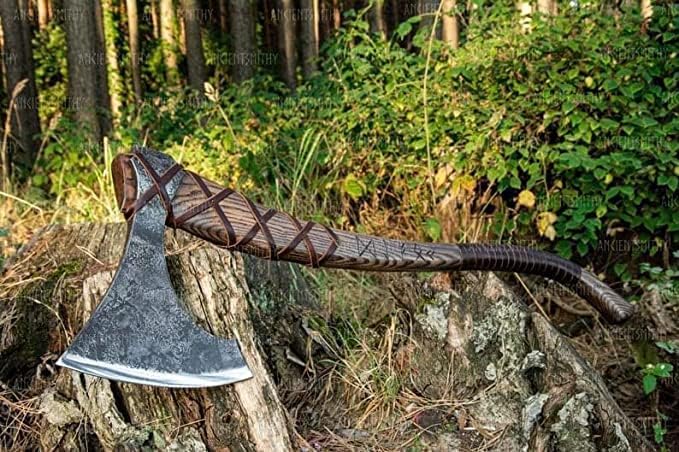 | War Axe Two Handed war Axe Hand Forged Steel Axe Norse Battle Axe Scandinavian Style Viking Hatchet Viking Bearded Tactical Axe History of Viking