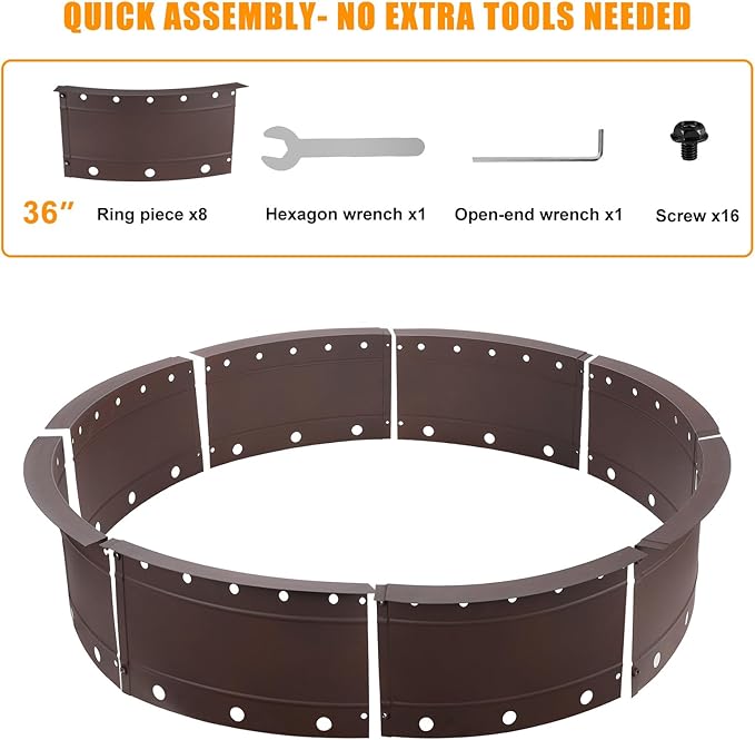 36 Inch Fire Pit Ring Large Outdoor Campfire Pit for Patio Backyard Garden Smokeless Steel Firepit with Air Vent for Efficient Burning &amp Anti-Rust Coating Brown Steel