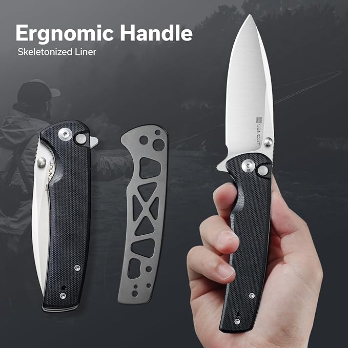 SENCUT Sachse Pocket Folding Knife for EDC Black G10 Handle Satin 9Cr18MoV Blade Foldable Small Knife with Clip Button Lock Everyday Carry Knives for Men Women Indoor Outdoor Gift S21007-5