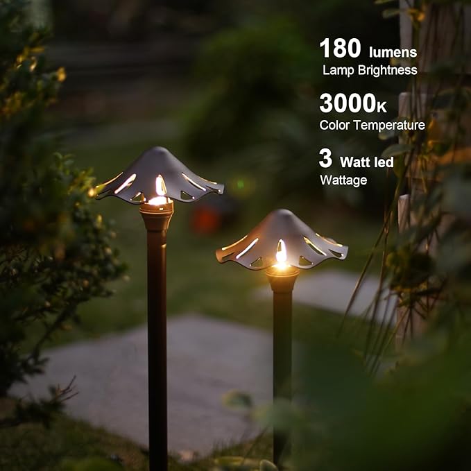 GOODSMANN Landscape Lighting 3W LED 8PK Outdoor Low Voltage Landscape Lighting 180 Lumen Hardwired Path Lights 3000K Warm White Metal 12V Bronze Electric Sidewalk Walkway Light with Cable Connectors