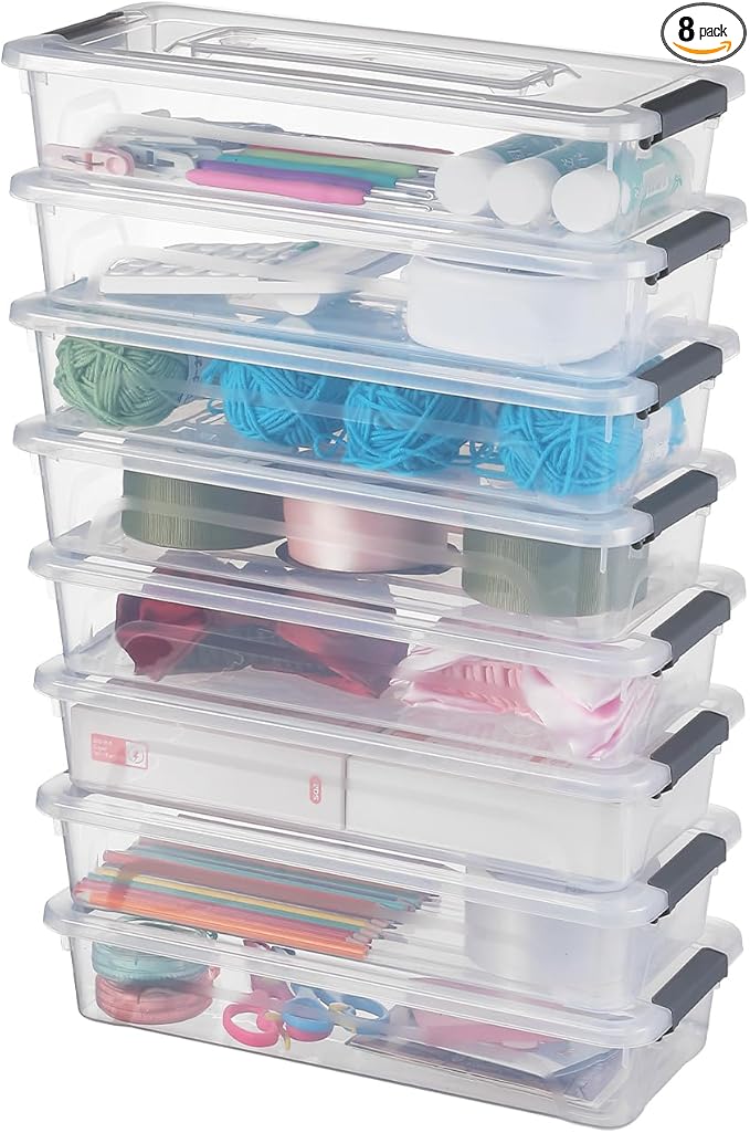 8 Pack 4QT Clear Plastic Storage Bins with Lids Stackable Storage Box for Crafts Supplies Plastic Container Bins for Organizing (Small 8Pack)