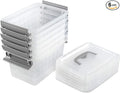 Farmoon 3.5 Quart Clear Storage Bin Small Plastic Stackable Box/Cotainer with Lid and Grey Handle 6 Packs