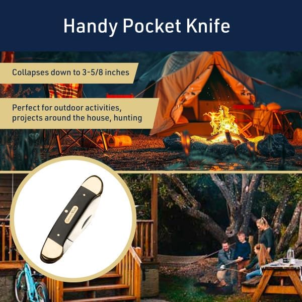 Kings County Tools Small Pocket Knife for Men or Women - 2-Blade 6” Folding Knife with Stainless Steel Blades and Pakkawood Handle for EDC Hunting Camping and Outdoors