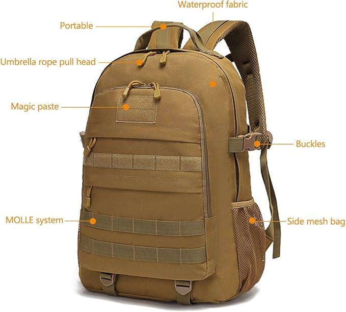 Tactical Backpack for Men Hiking Day Pack 3 Day Assault Pack Molle Military Rucksack Waterproof 35L EDC Bag (Black)