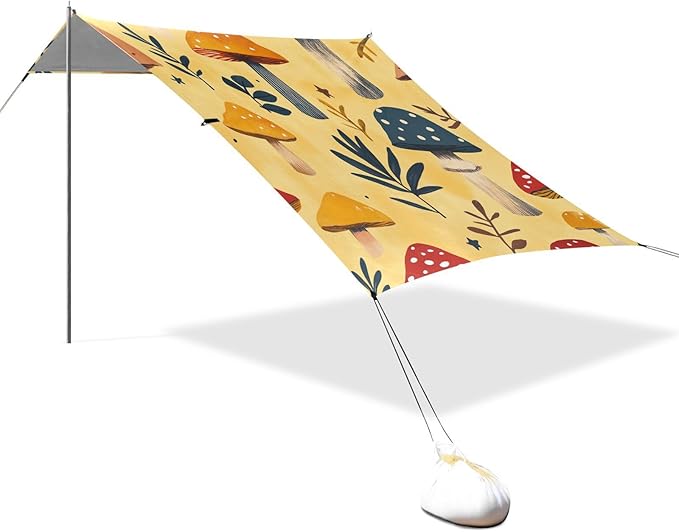 ALAZA Mushroom Green Leave Beach Tent Sun Shelter Portable Canopy Sunshade for Outdoor Camping Picnics Backyard Fun 10x9 ft