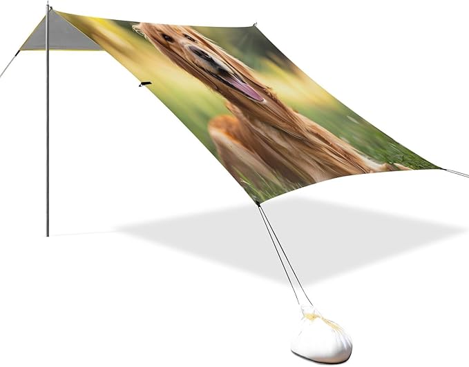 Golden Retriever Beach Tent Sun Shelter Set UPF50+ UV Protection 10.5 x 9.19 FT Camping Shade Canopy with Sandbags Sand Anchors Carrying Bag and Others